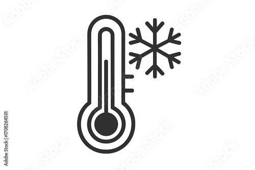 Thermometer with snowflake icon, cold temperature symbol, weather forecast vector, winter climate illustration, freezing thermometer sign, cold weather design, graphic outline vector