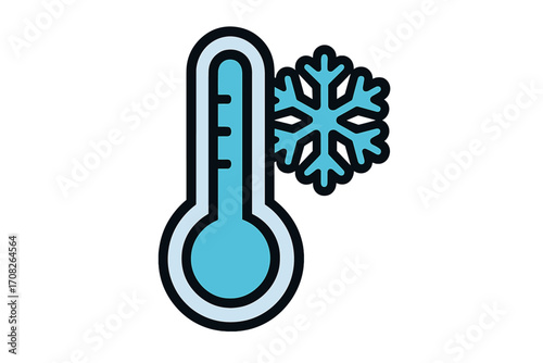 Thermometer with Snowflake Icon, Cold Temperature Symbol, Winter Weather Vector, Low Temperature Indicator, Frozen Climate, Weather Forecast Illustration, Cold Climate Concept