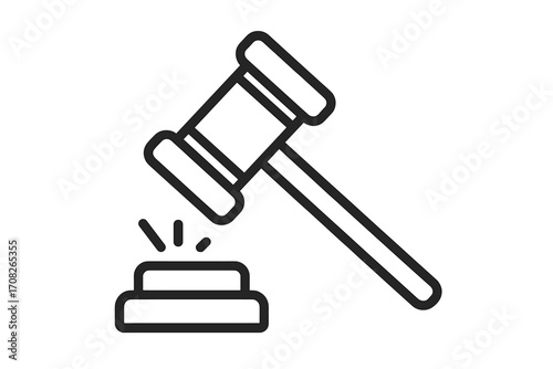 Modern referee gavel icon in outline style for design, cards, apps, social networks, vector illustration with transparent background, legal justice law symbol concept