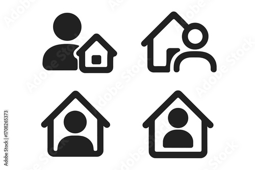 Minimalistic User and Home Icons Set. Vector Symbols for User Profile, Account, Person, and Housing in Web Design, Apps, Social Media, Banners, and Digital Graphics