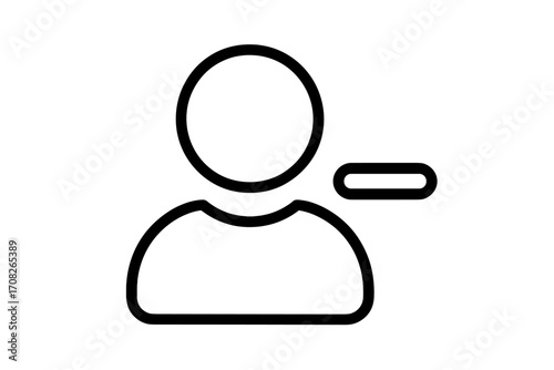 User profile icon with minus sign, outline linear symbol for graphic design, web applications, adverts, user settings, account removal, minimalistic vector illustration with transparent background