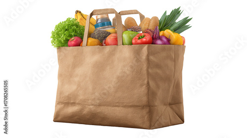 groceries in a bag isolated on transparent white background