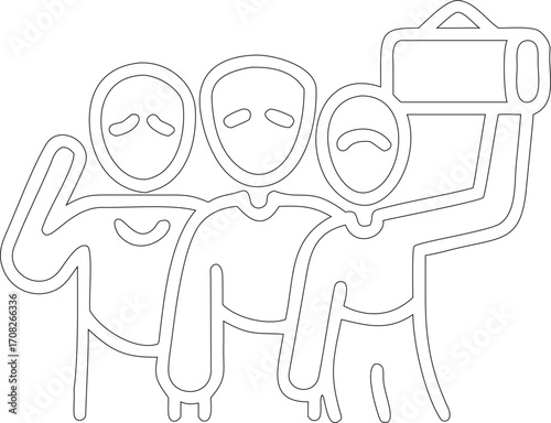 Three friends holding a banner together group people