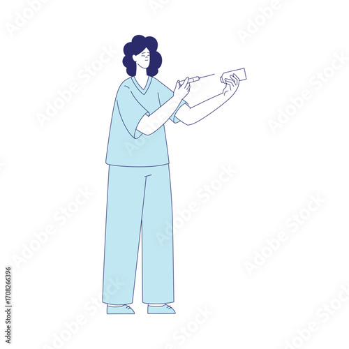 Medicine with Woman Doctor with Syringe Vector Illustration