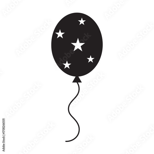 Balloon vector icon isolated on white background. Black balloon icon in flat style. Useful for party poster, greeting and wedding card. Vector illustration of modern party balloon