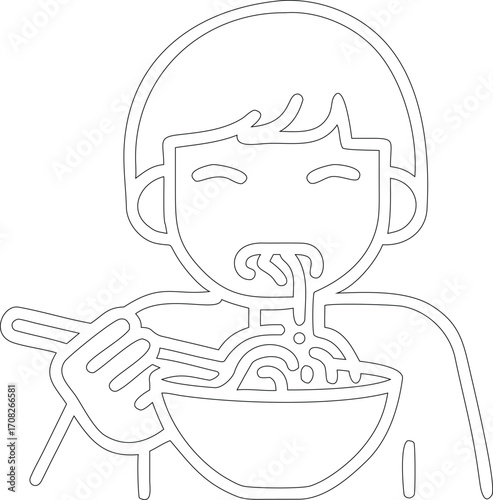 Person eating noodles from bowl with chopsticks vector