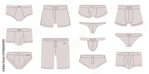 Man Underpants and Underwear Grey Model Clothing Vector Set