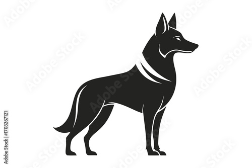 Cute black and white shepherd dog cartoon illustration sitting on white background