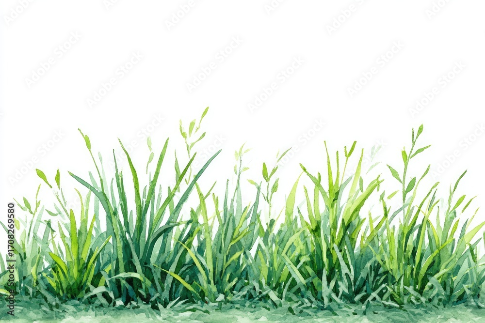 Fototapeta premium Lush green grass border against white background (2)