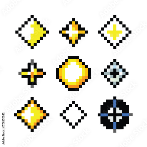 Sparkle and Shine 8-Bit Pixel Art Effect Set. Collection of 9 Retro Magic Sprites
