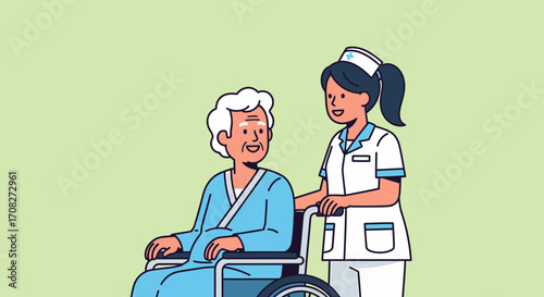 Compassionate Nurse Assists Senior Man In Wheelchair Illustration