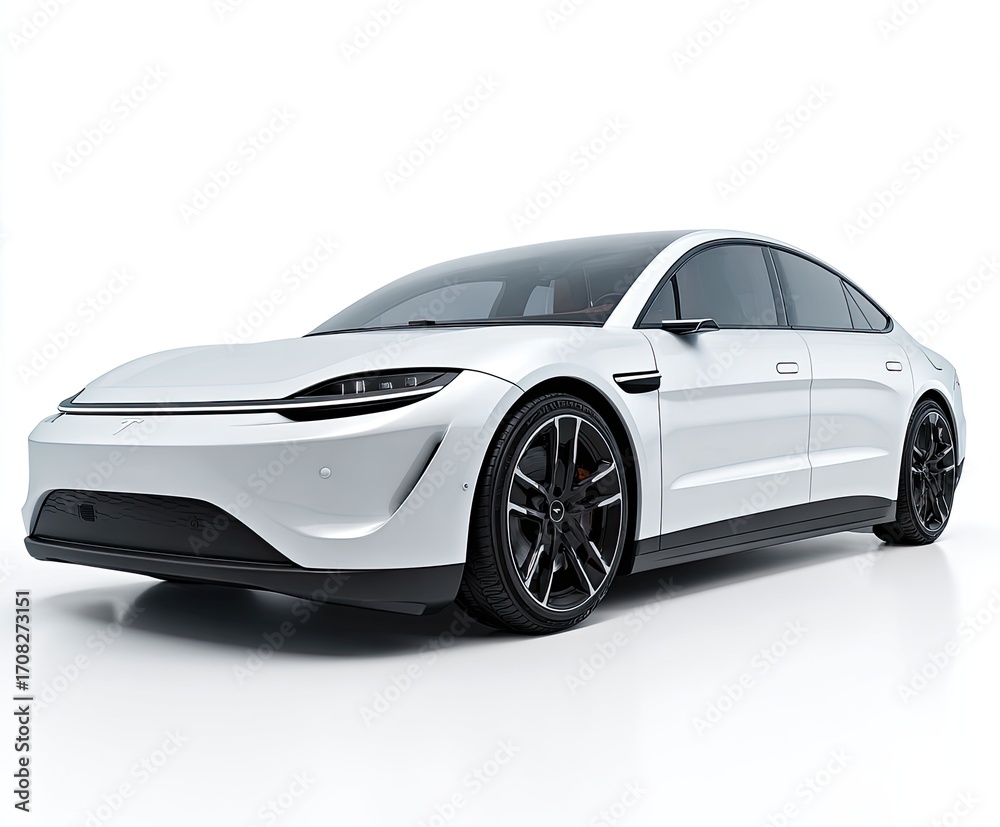 Fototapeta premium Sleek white electric car, front view, studio shot