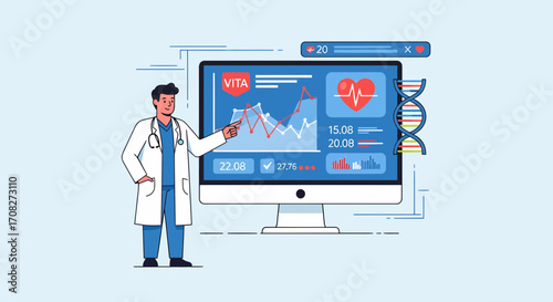 Doctor Analyzing Medical Data On Screen For Healthcare And Prevention