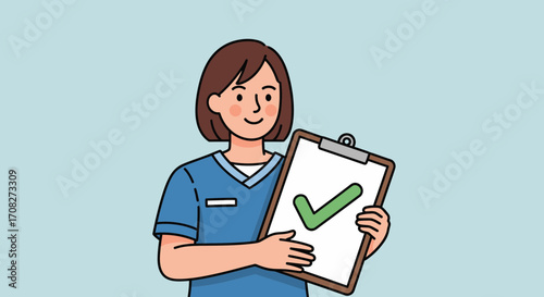 Female Medical Professional Holding Approved Checklist Document