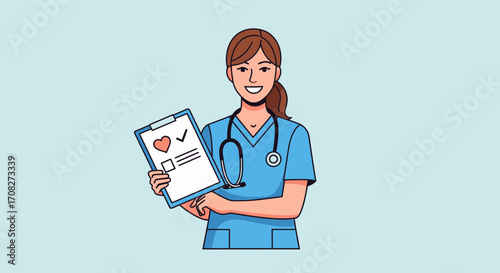 Friendly Nurse Holding Clipboard With Health Information Illustration