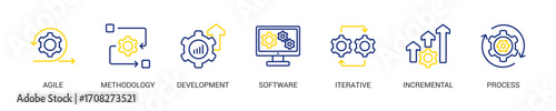 Scrum Development Line Color Icon Set. Vector Illustration Concept With Some Icons. Designed In Line Color Style