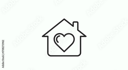 Loving Home Symbol Outline Vector Graphic Illustration Design