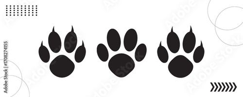 Black dog paw print set. Paw icon collection on white background. eps 10