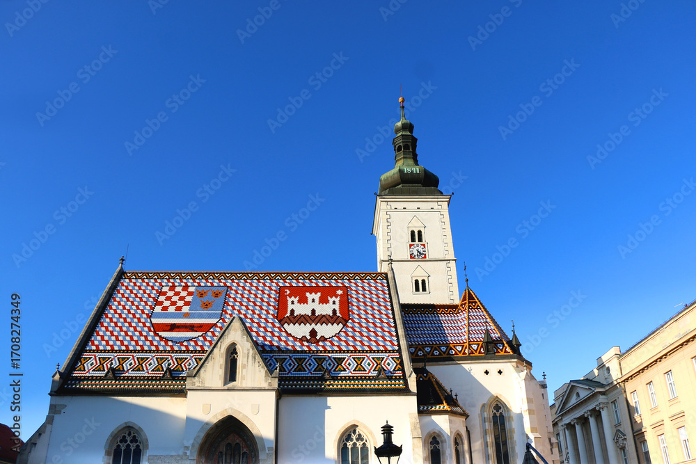 Fototapeta premium The Church of St. Mark, historic church in St. Mark's Square, in Zagreb, Croatia.