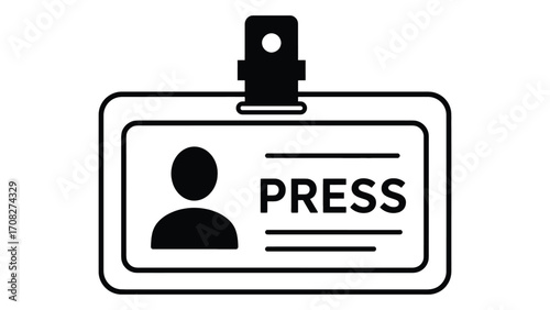 Press pass with person icon and text isolated on white background