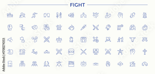 Fight icon set. Sport modern icon set. Contain linear sign sport, rival, competition, competition, feat and more. Vector illustration.