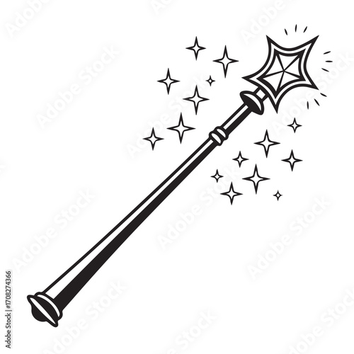 A magical wand with sparkling stars, isolated on white background