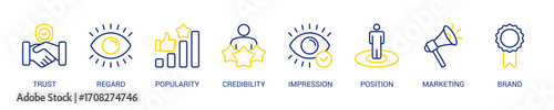 Reputation Management Line Color Icon Set. Vector Illustration Concept With Some Icons. Designed In Line Color Style