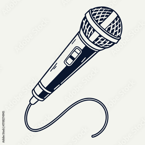 Vintage-Inspired Hand-Drawn Microphone Illustration for Audio and Performance