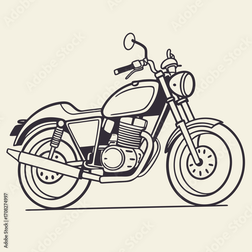 Hand-drawn illustration of a classic vintage style motorcycle side view