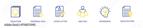 Curriculum Vitae Line Color Icon Set. Vector Illustration Concept With Some Icons. Designed In Line Color Style
