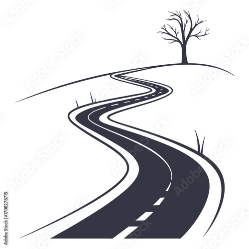 A conceptual illustration of a journey on a winding country road