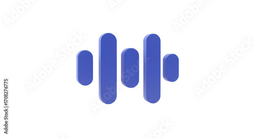 A striking three-dimensional graphic depicts abstract blue sound bars, symbolizing digital audio, music, frequency, and modern technology.