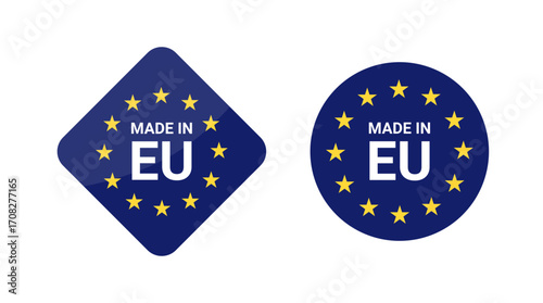 Made in European Union sticker design set. European Union flag. Vector illustration.	