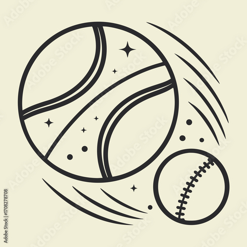 Dynamic Sports Ball Duo in Motion Vector Illustration, Perfect for Sports-Themed Designs
