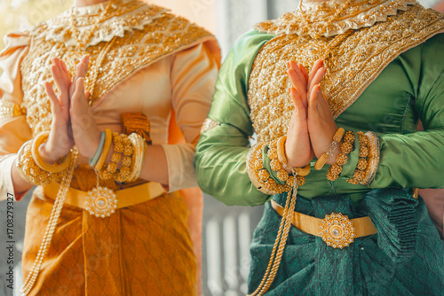 Wallpaper Mural Khmer apsara traditional dance performer hand gesture at a pagoda in Tra Vinh province, Vietnam Torontodigital.ca