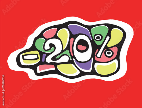 Colorful discount sign with twenty percent off designed for promotional materials