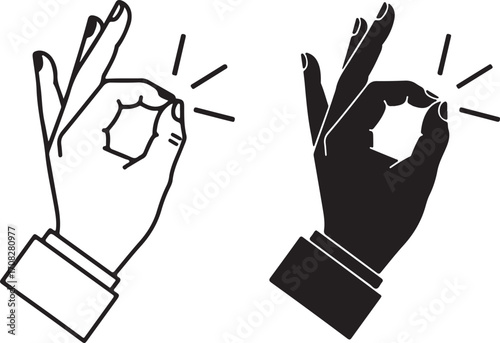 Two hands showing ok gesture one in outline one in silhouette sign symbol