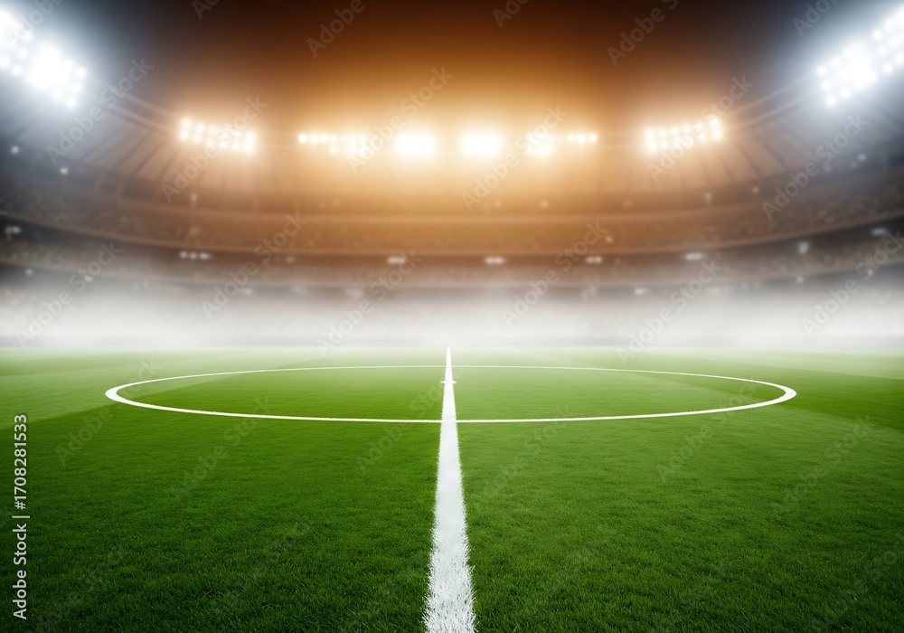 Obraz premium Center Circle of a Misty Soccer Field at Night