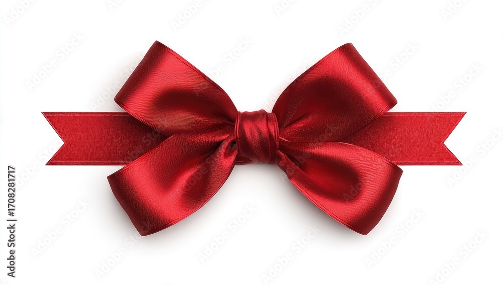 Fototapeta premium Red satin ribbon bow with banner