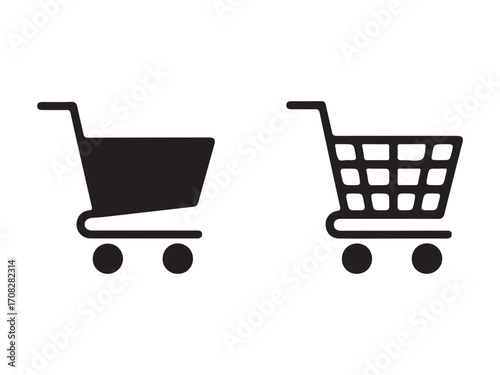 Shopping Cart Icon Set – Retail Market Basket Vector Silhouettes