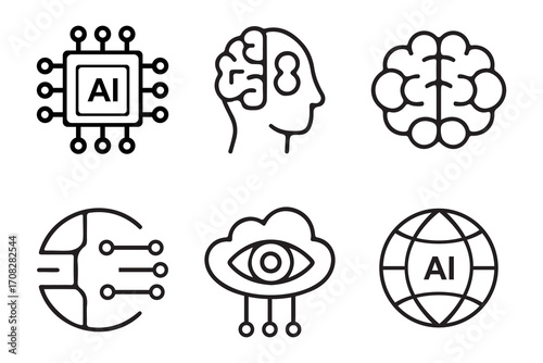AI Technology Icons Set for Artificial Intelligence and Machine Learning Design