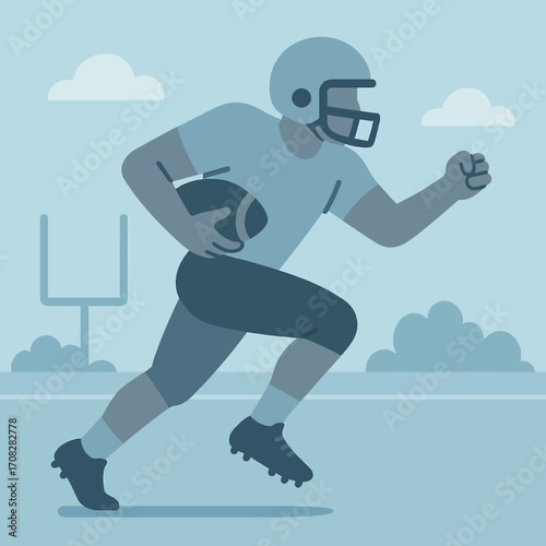 Flat design american football player running on field in minimalist style