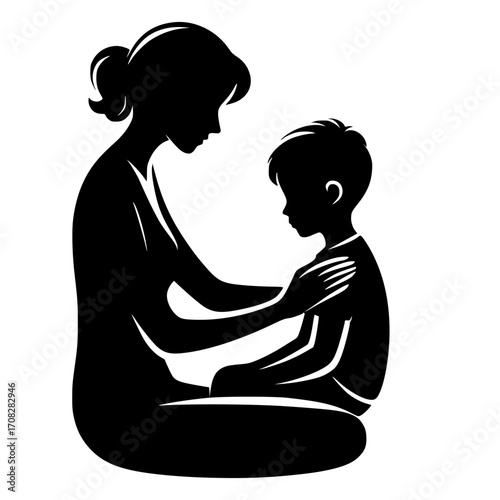 Mother supporting her autistic son vector image 