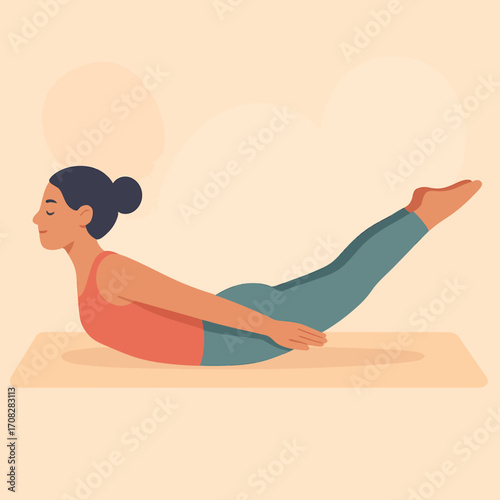 Woman practicing yoga pose on mat in minimalist style