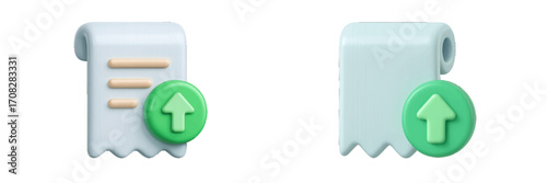 Financial receipt with upload arrow symbol for business transactions