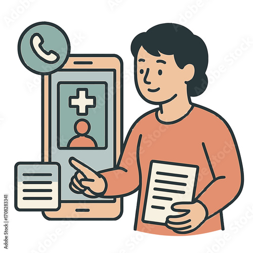 Telehealth consultation: healthcare professional using smartphone for virtual patient interaction