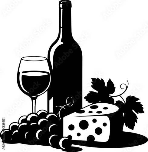 Wine still life Isolated silhouette vector illustration