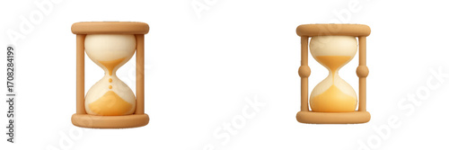 Hourglasses showing sand flow, symbolizing time passing and measurement