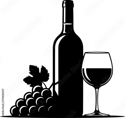 Wine still life Isolated silhouette vector illustration