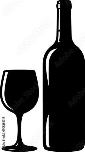 Wine still life Isolated silhouette vector illustration